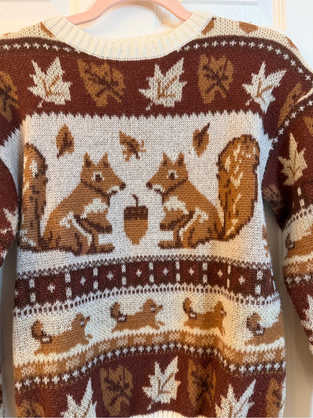 Fox Motif Fair Isle Crewneck Sweater in Brown & Cream - Picture 3 of 5